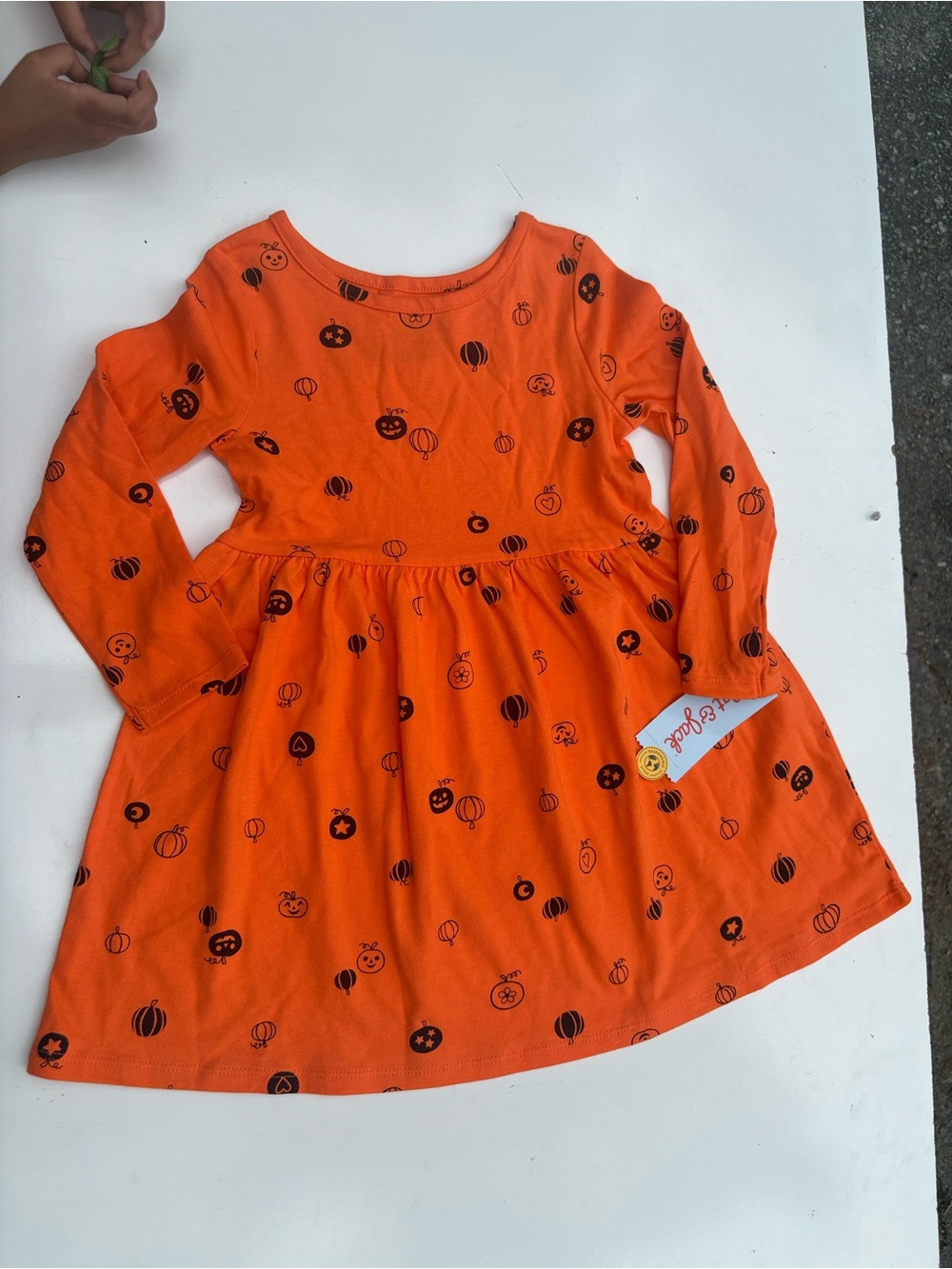 Orange Halloween Pumpkin Print Long Sleeve Dress 4T New with Tags